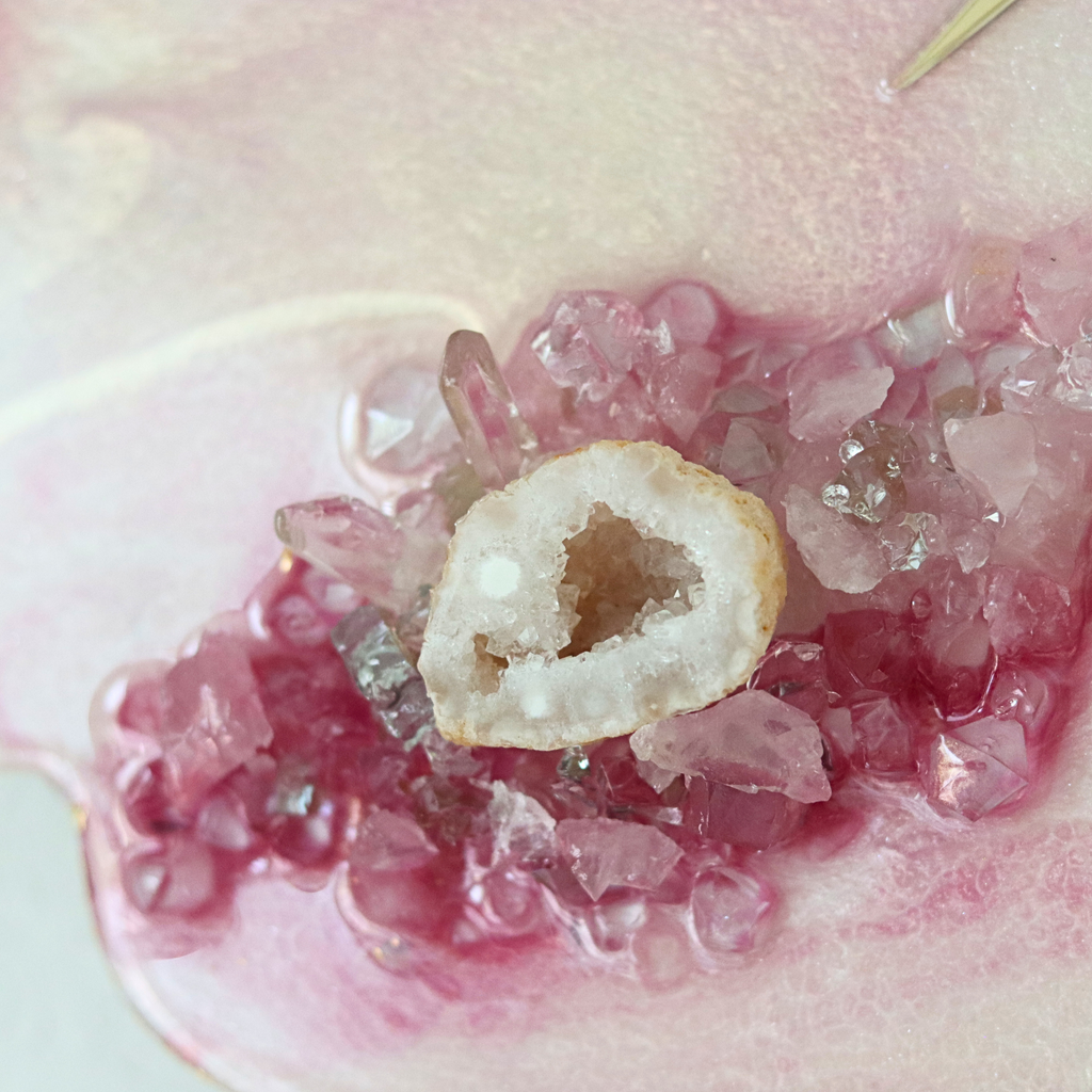 Rose Quartz Geode Wall Clock | Handmade Crystal Inspired Resin Wall Art | Luxury Pink Home Décor