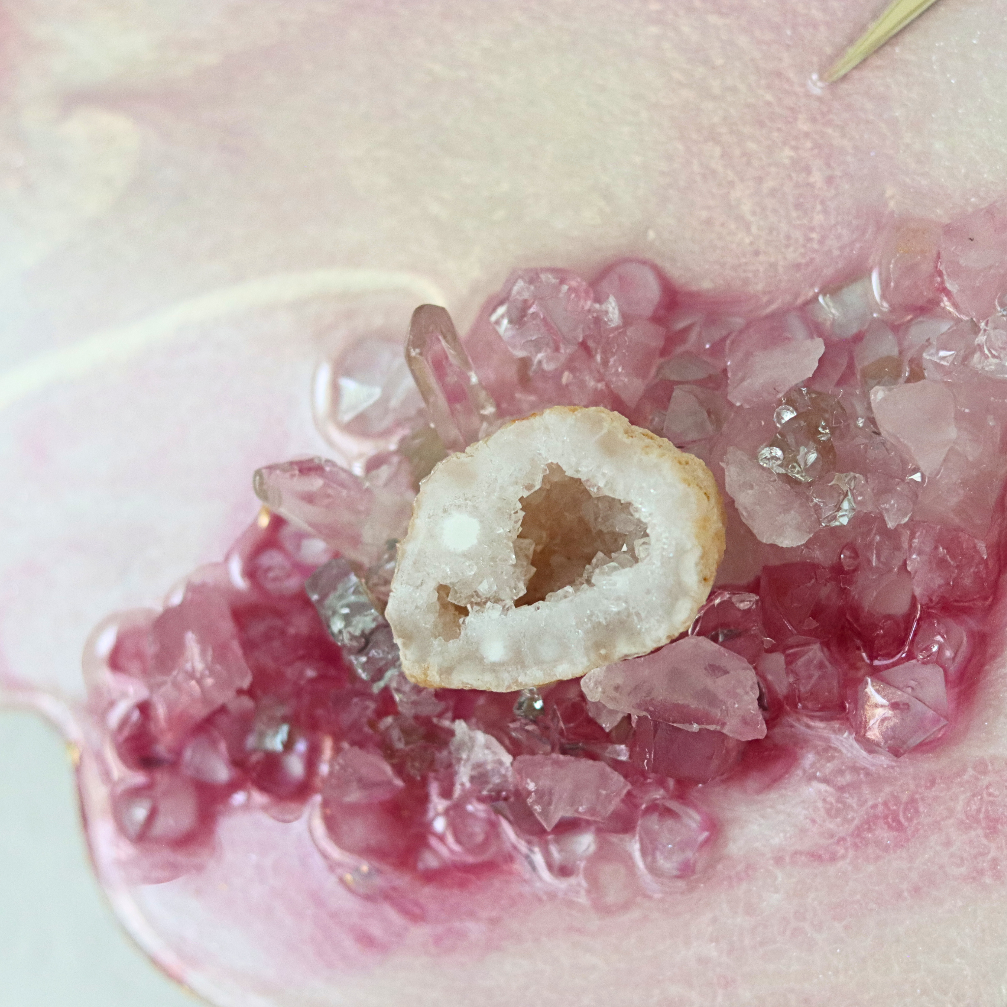 Rose Quartz Geode Wall Clock | Handmade Crystal Inspired Resin Wall Art | Luxury Pink Home Décor