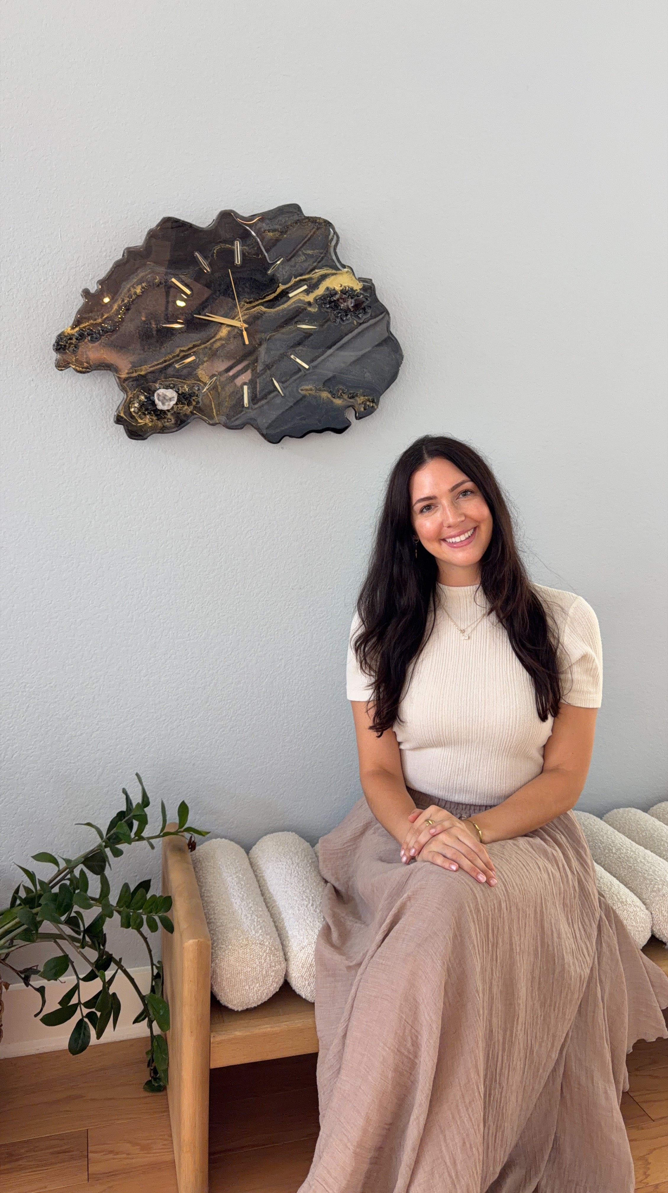 Black Geode Smokey Quartz Clock | Luxury Resin Wall Clock | Crystal Wall Art