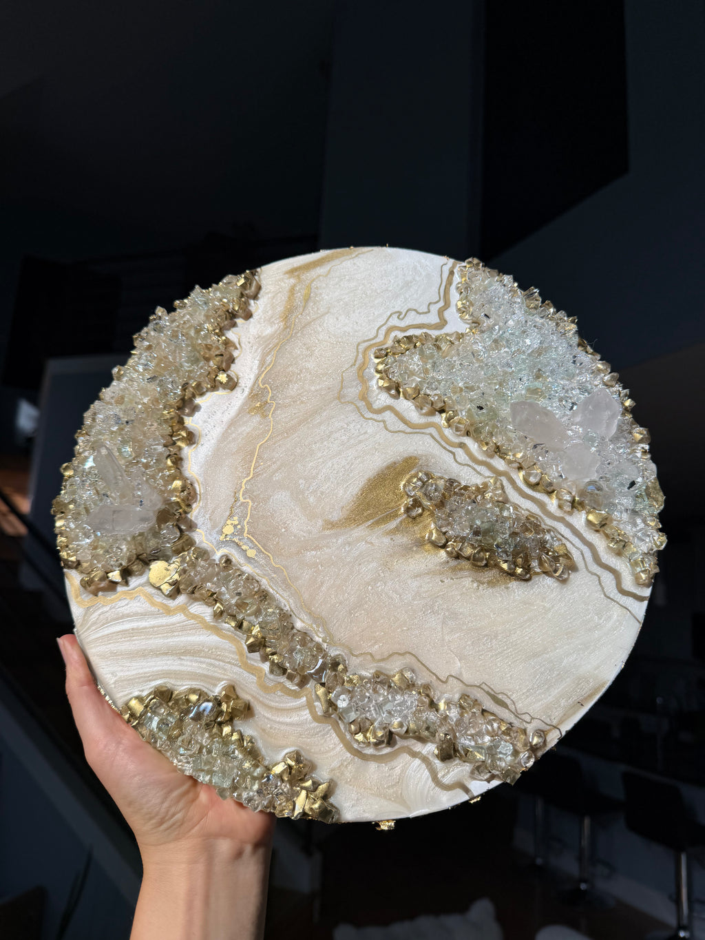 Golden Crystal Mini | 12" Quartz Crystal Resin Wall Art Inspired by Golden Hour Light