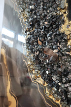 Smoky Quartz Luxe Resin Wall Art – Black Crystal & Gold Statement Panel