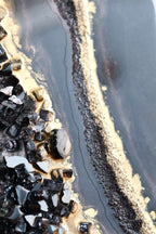 Smoky Quartz Luxe Resin Wall Art – Black Crystal & Gold Statement Panel