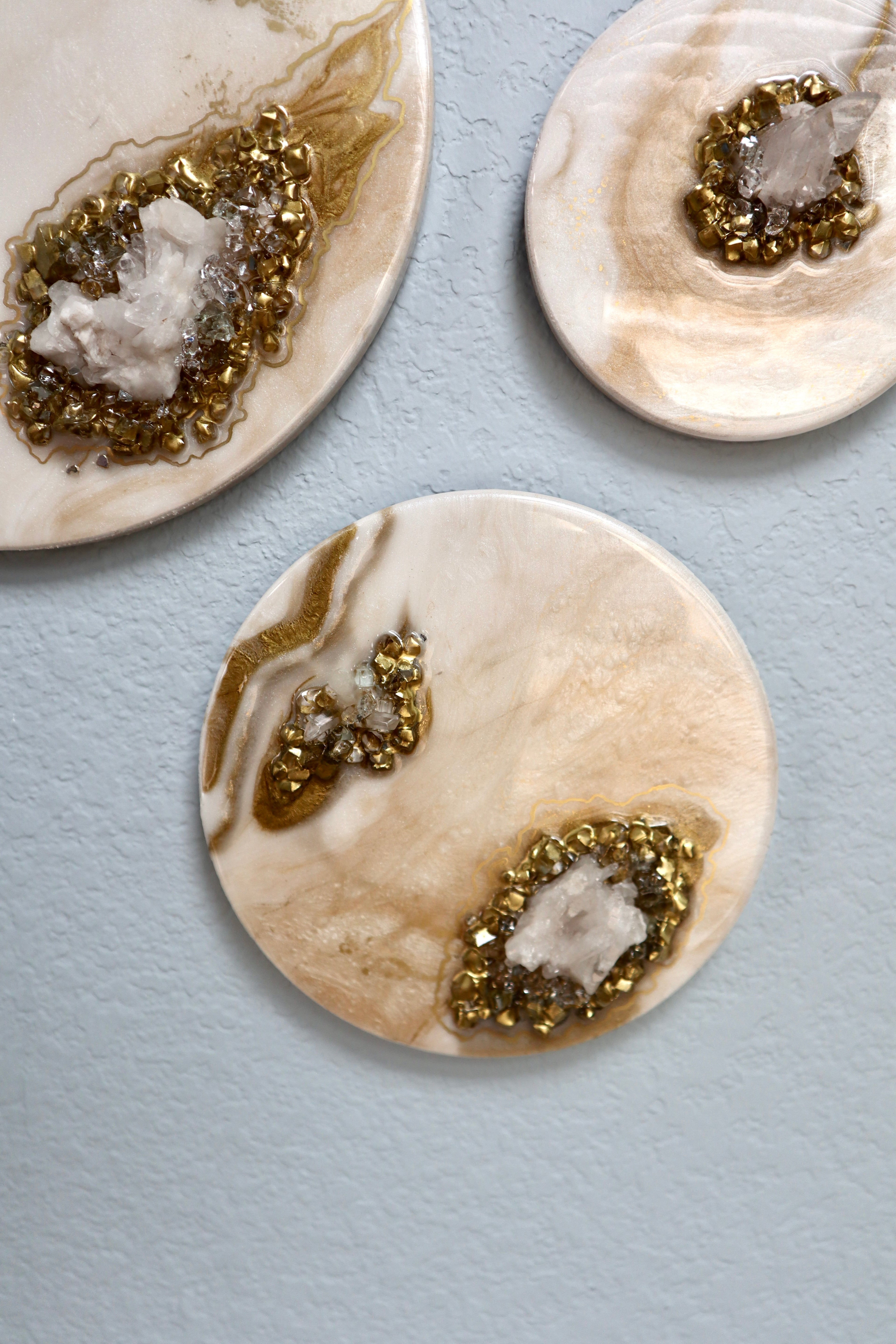 Mini Crystal Quartz Trio Wall Art Set | Handmade Resin Geode Panels