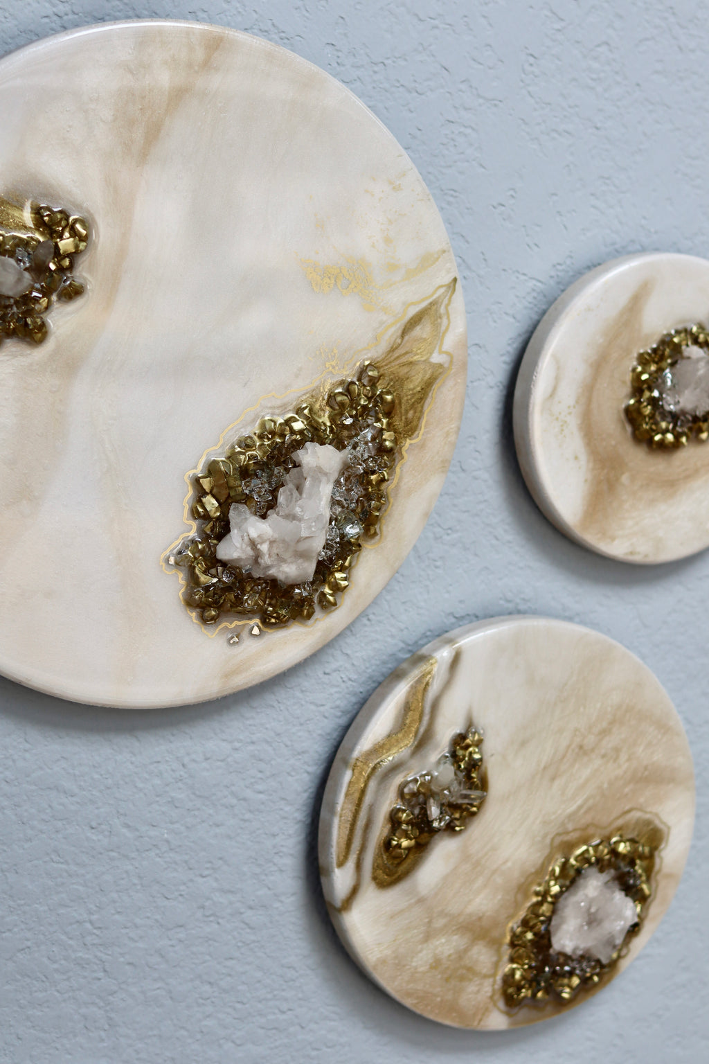 Mini Crystal Quartz Trio Wall Art Set | Handmade Resin Geode Panels