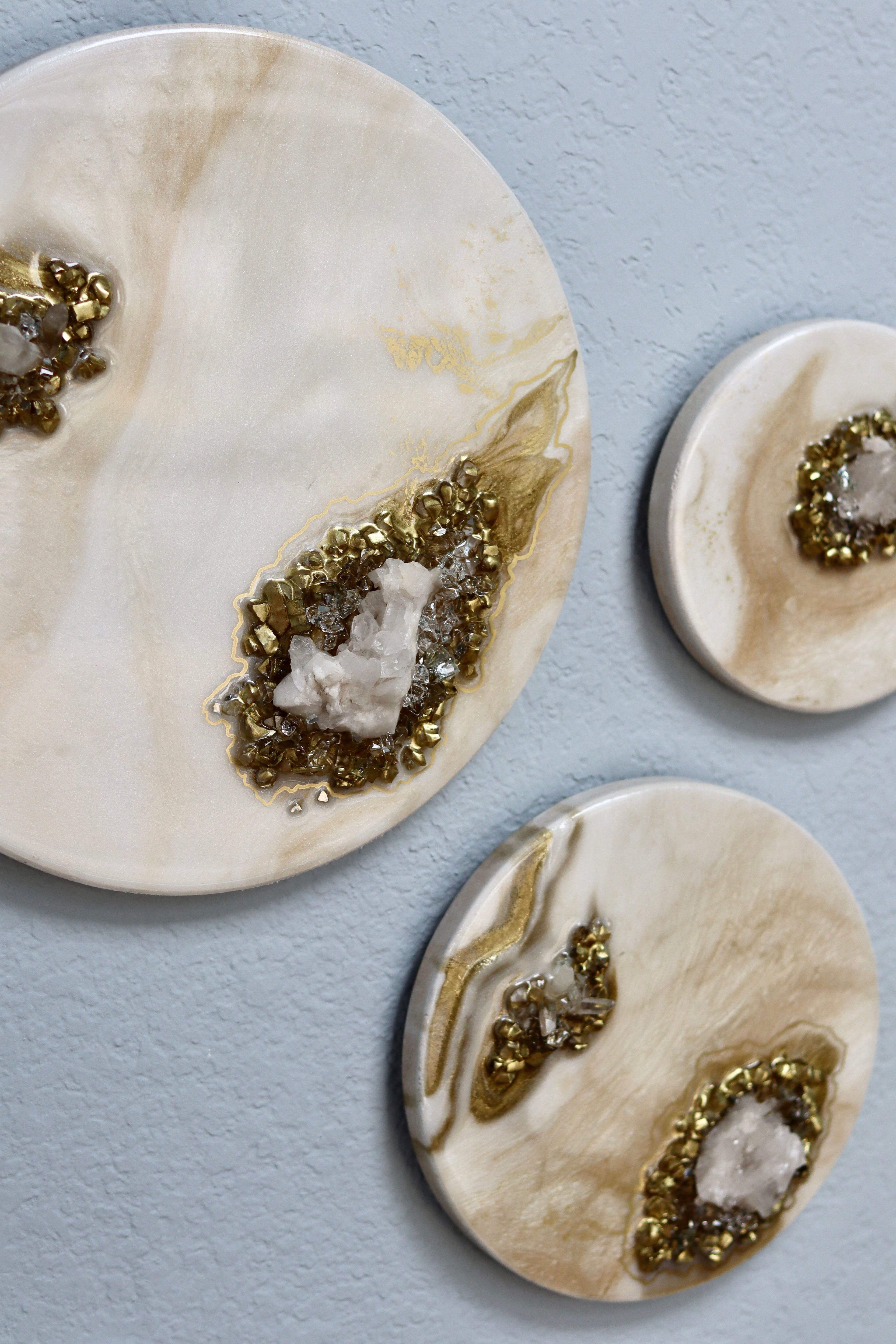 Mini Crystal Quartz Trio Wall Art Set | Handmade Resin Geode Panels