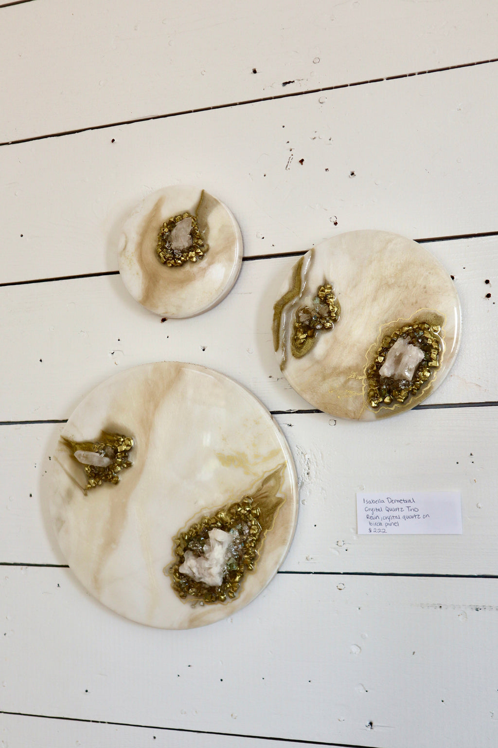 Mini Crystal Quartz Trio Wall Art Set | Handmade Resin Geode Panels