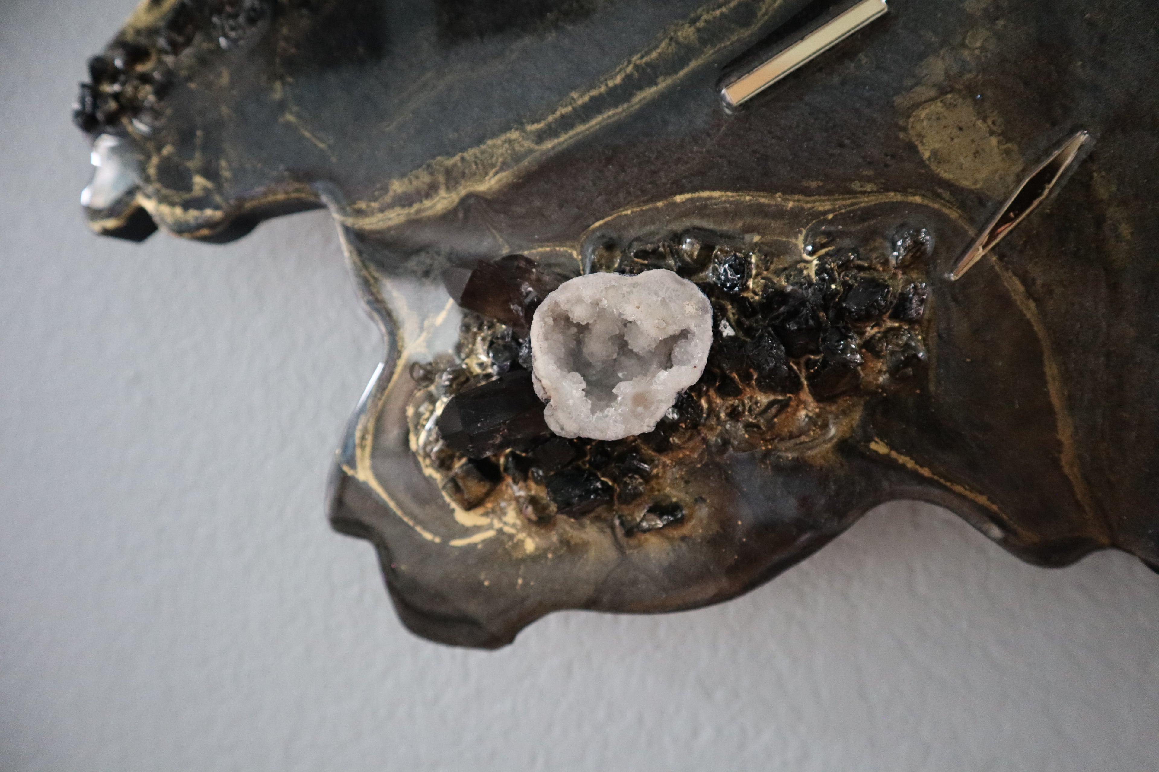 Black Geode Smokey Quartz Clock | Luxury Resin Wall Clock | Crystal Wall Art