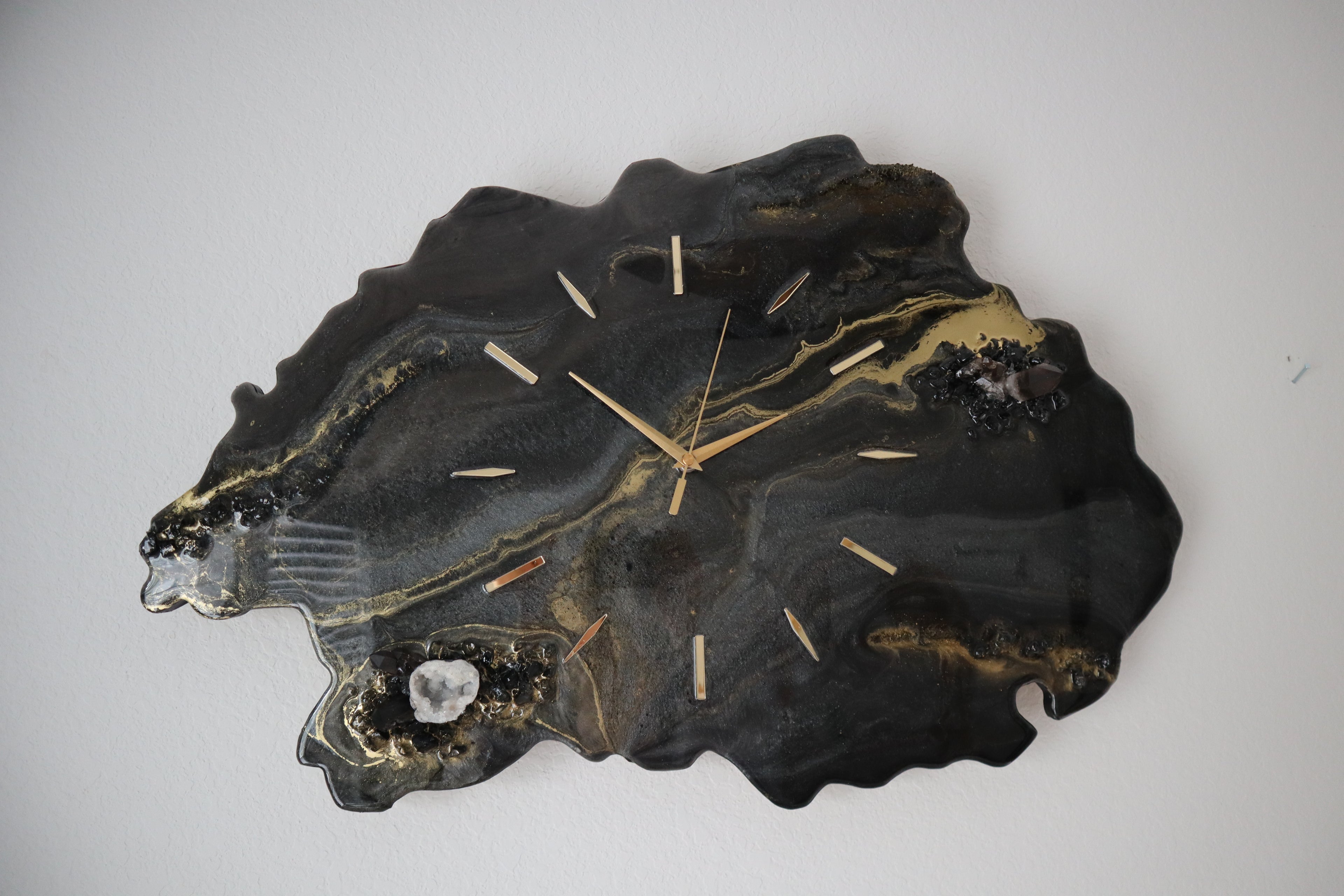 Black Geode Smokey Quartz Clock | Luxury Resin Wall Clock | Crystal Wall Art