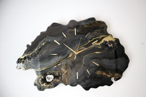 Black Geode Smokey Quartz Clock | Luxury Resin Wall Clock | Crystal Wall Art