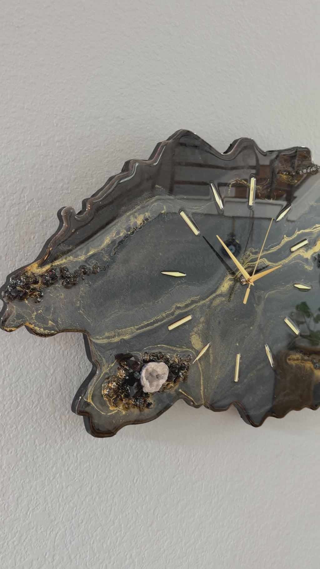 Black Geode Smokey Quartz Clock | Luxury Resin Wall Clock | Crystal Wall Art