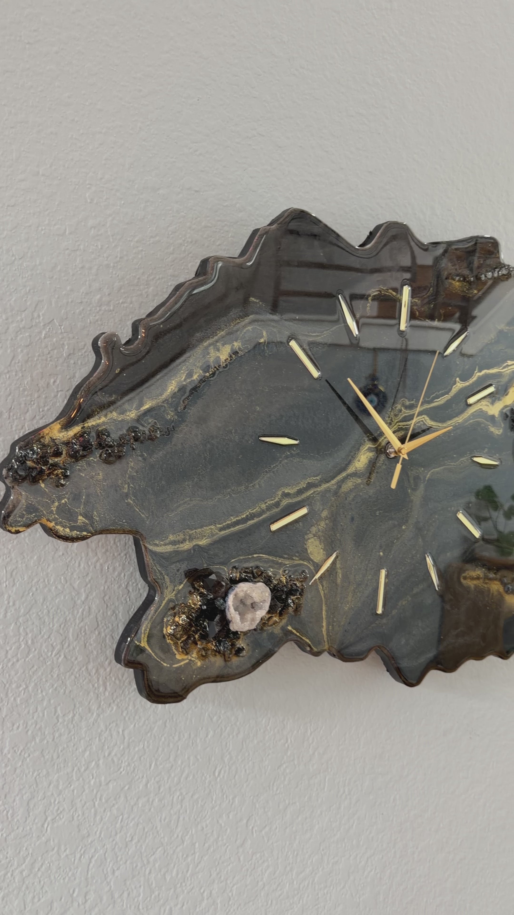Black Geode Smokey Quartz Clock | Luxury Resin Wall Clock | Crystal Wall Art