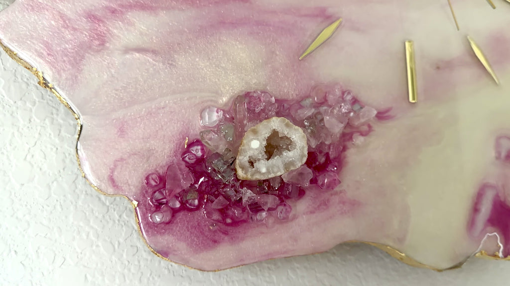Rose Quartz Geode Wall Clock | Handmade Crystal Inspired Resin Wall Art | Luxury Pink Home Décor