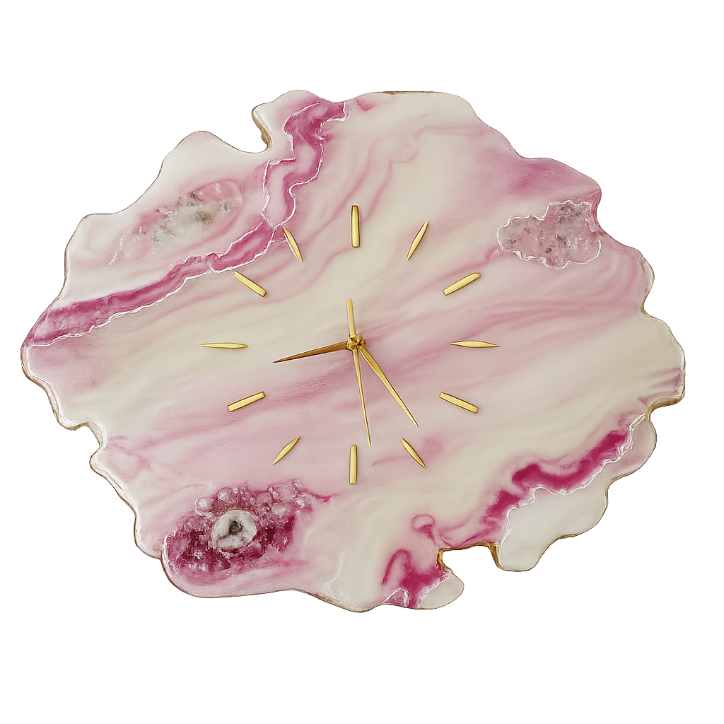 Rose Quartz Geode Wall Clock | Handmade Crystal Inspired Resin Wall Art | Luxury Pink Home Décor